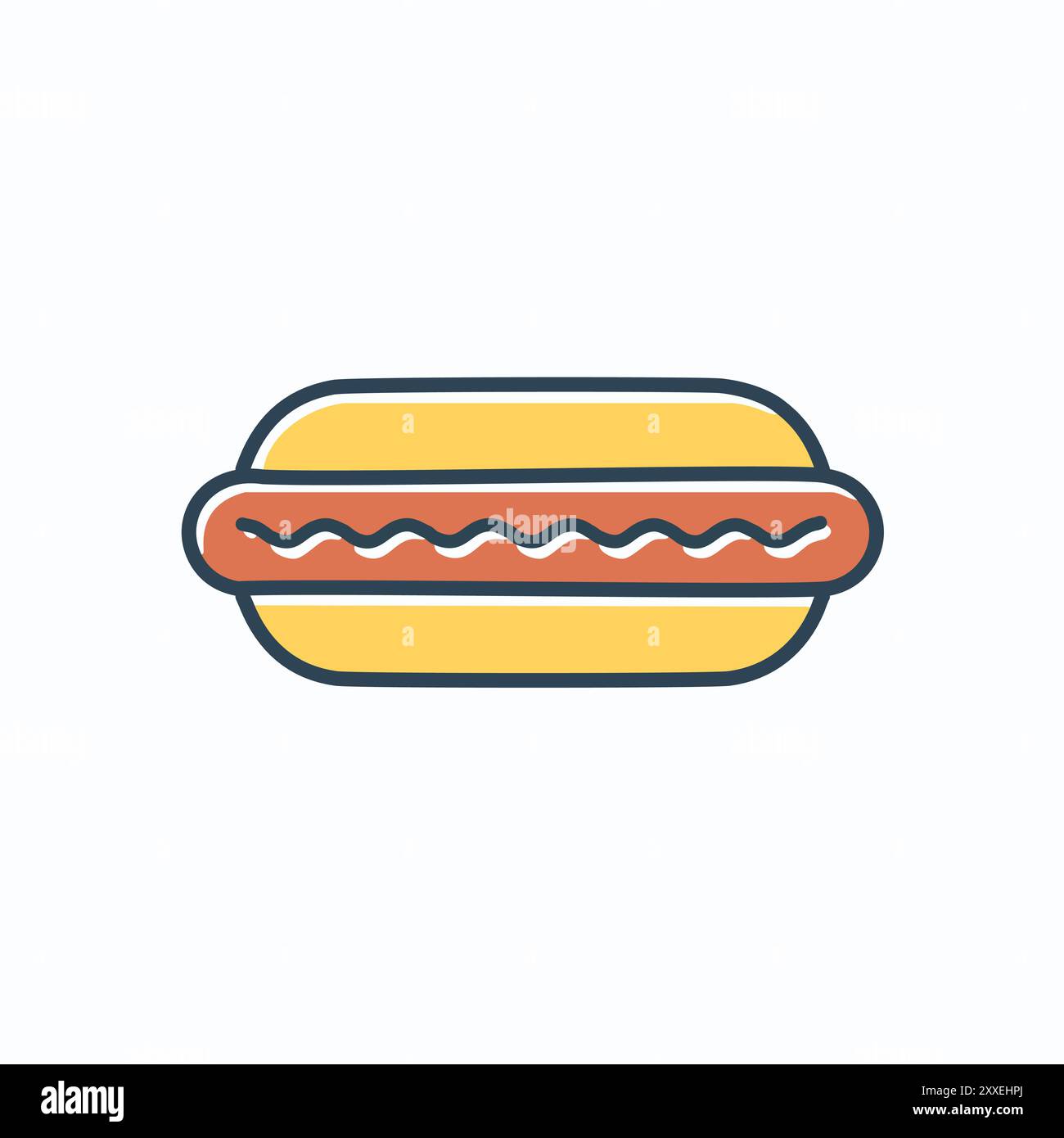 Delicious hot dog icon illustration. Colorful vector illustration of a hot dog in a bun, perfect for menus, food blogs, and social media. Stock Vector