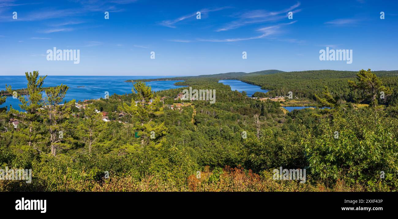 A panoramic view of the Copper Harbor Michigan area of Lake Superior. Stock Photo