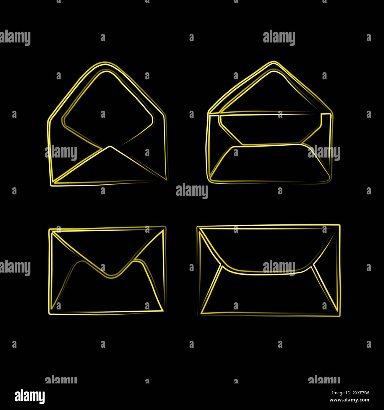 Set of open and closed envelopes with neon effect. Stock Vector