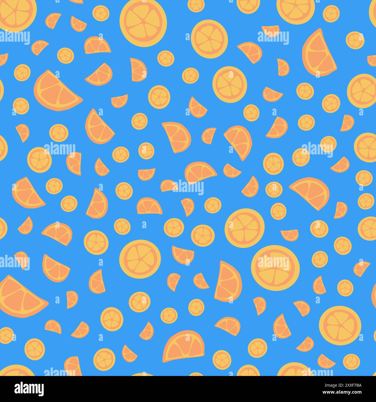 Pattern with orange slices on a blue background. Stock Vector