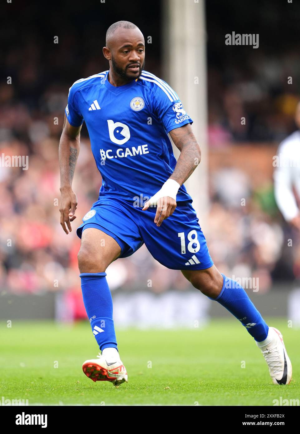 Leicester City s Jordan Ayew during the Premier League match at Craven Cottage London. Picture date Saturday August 24 2024 Stock Photo Alamy