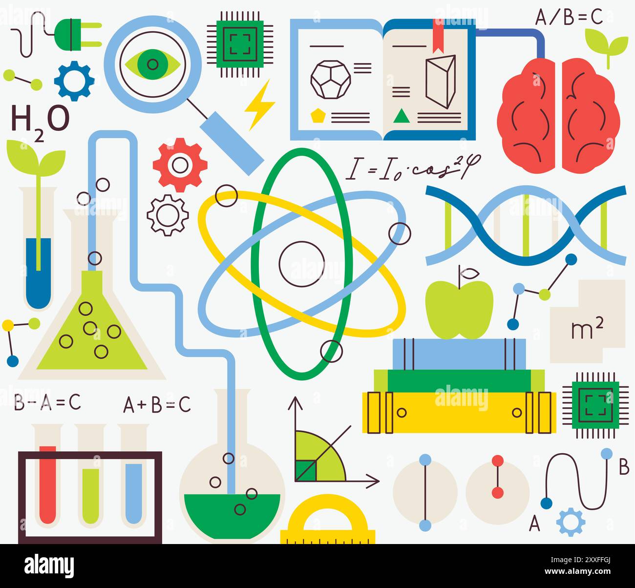 Physics Chemistry Flat Line Stock Vector