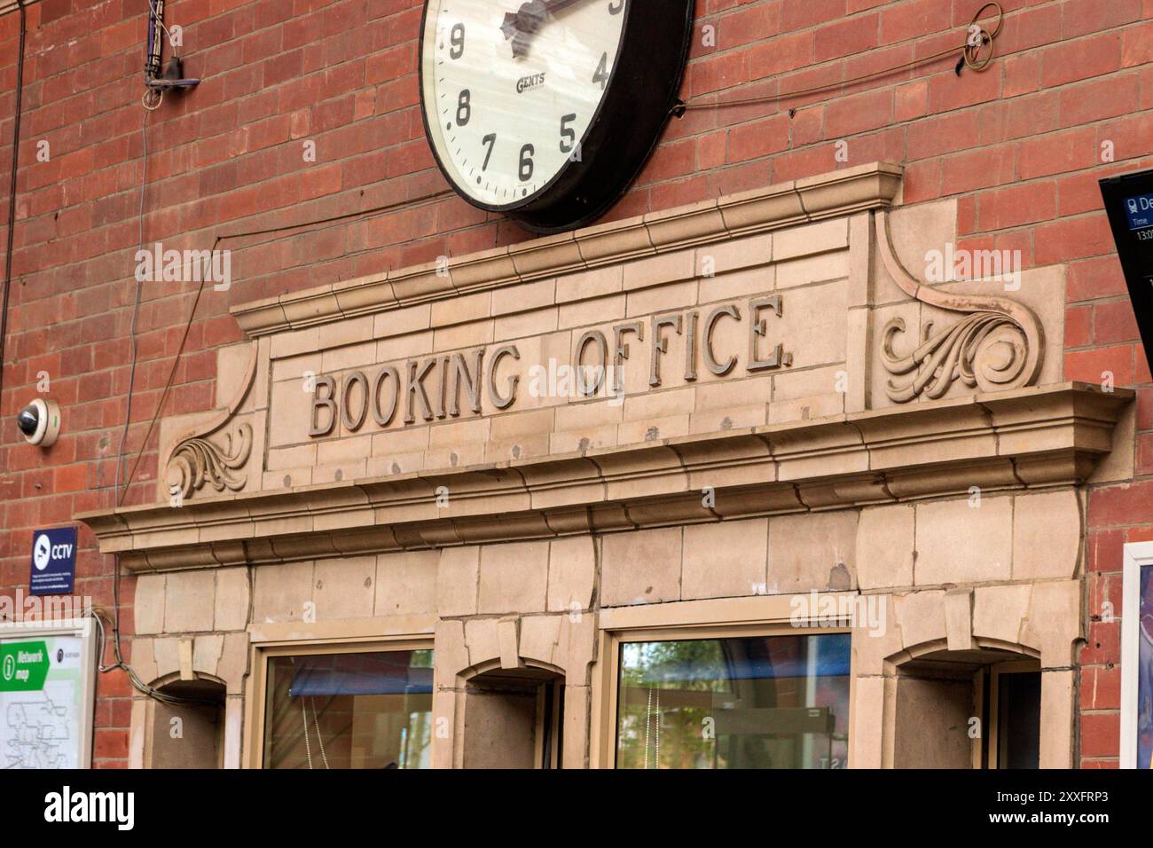Bridlington Railway Station Booking Office sign. Stock Photo