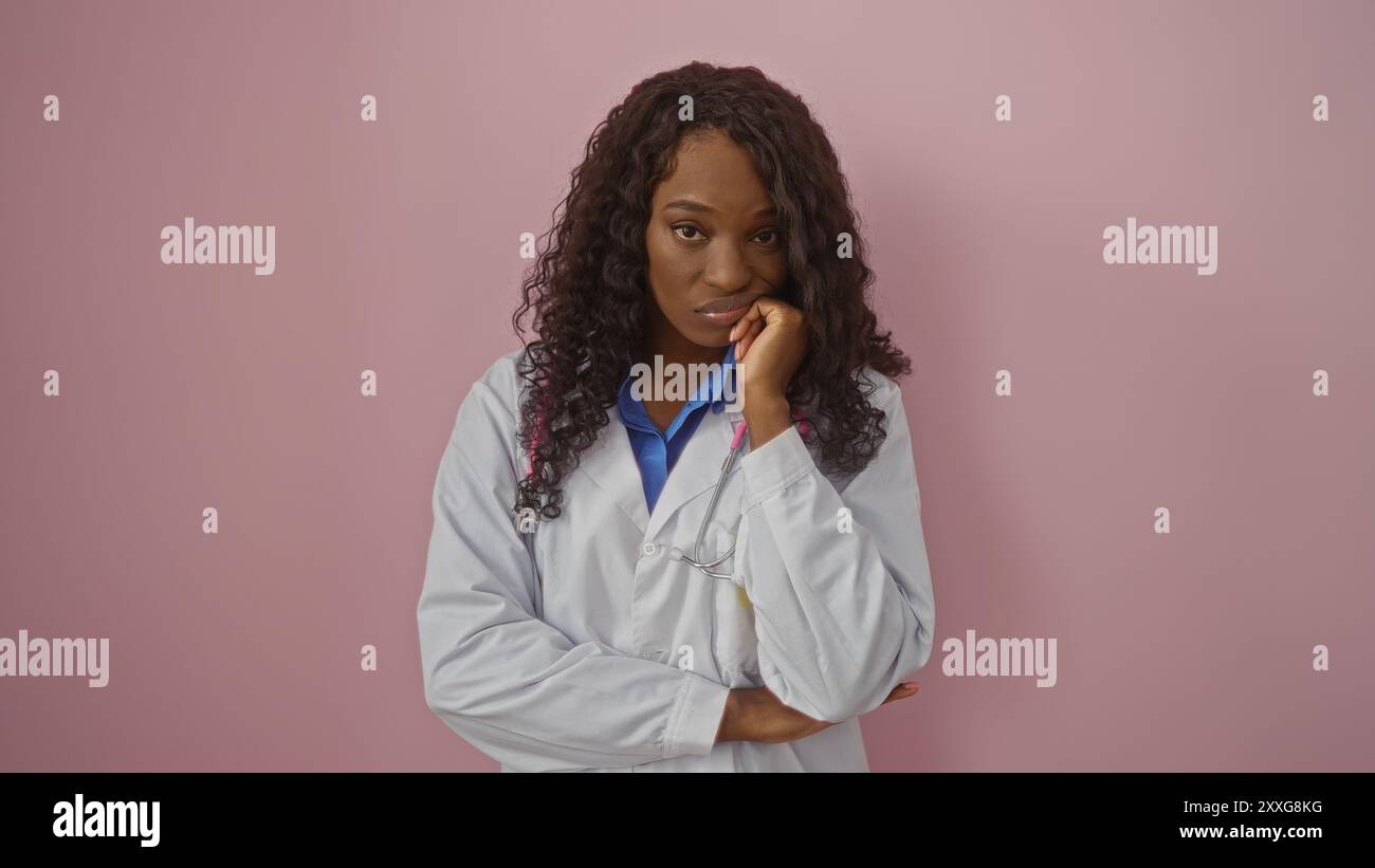 A beautiful young african american woman with curly hair, dressed in a ...