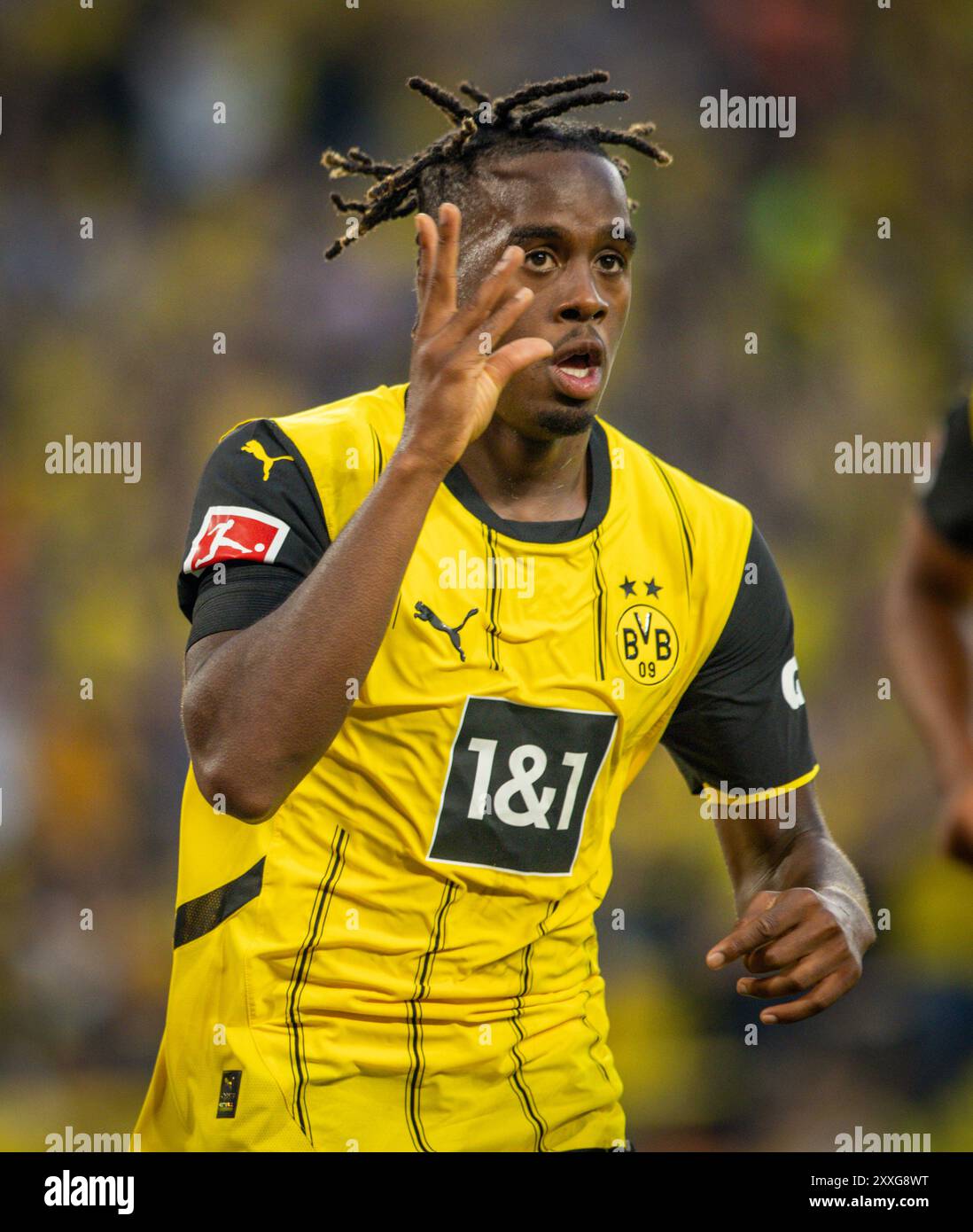 Dortmund, Germany. 24th Aug 2024. Goal celebration: Jamie Gittens (BvB ...