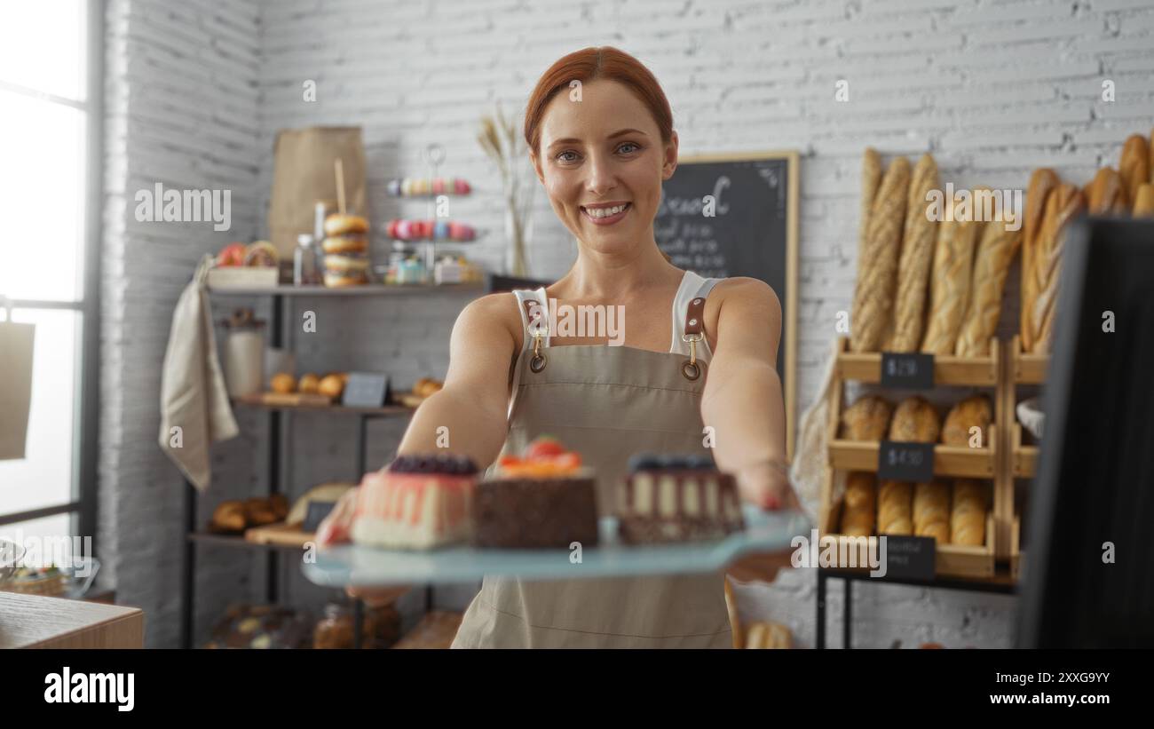 attractive-young-redhead-woman-in-a-bakery-shop-indoors-holding-a-tray-of-cakes-surrounded-by-shelves-of-bread-and-pastries-smiling-at-the-camera-in-2XXG9YY.jpg