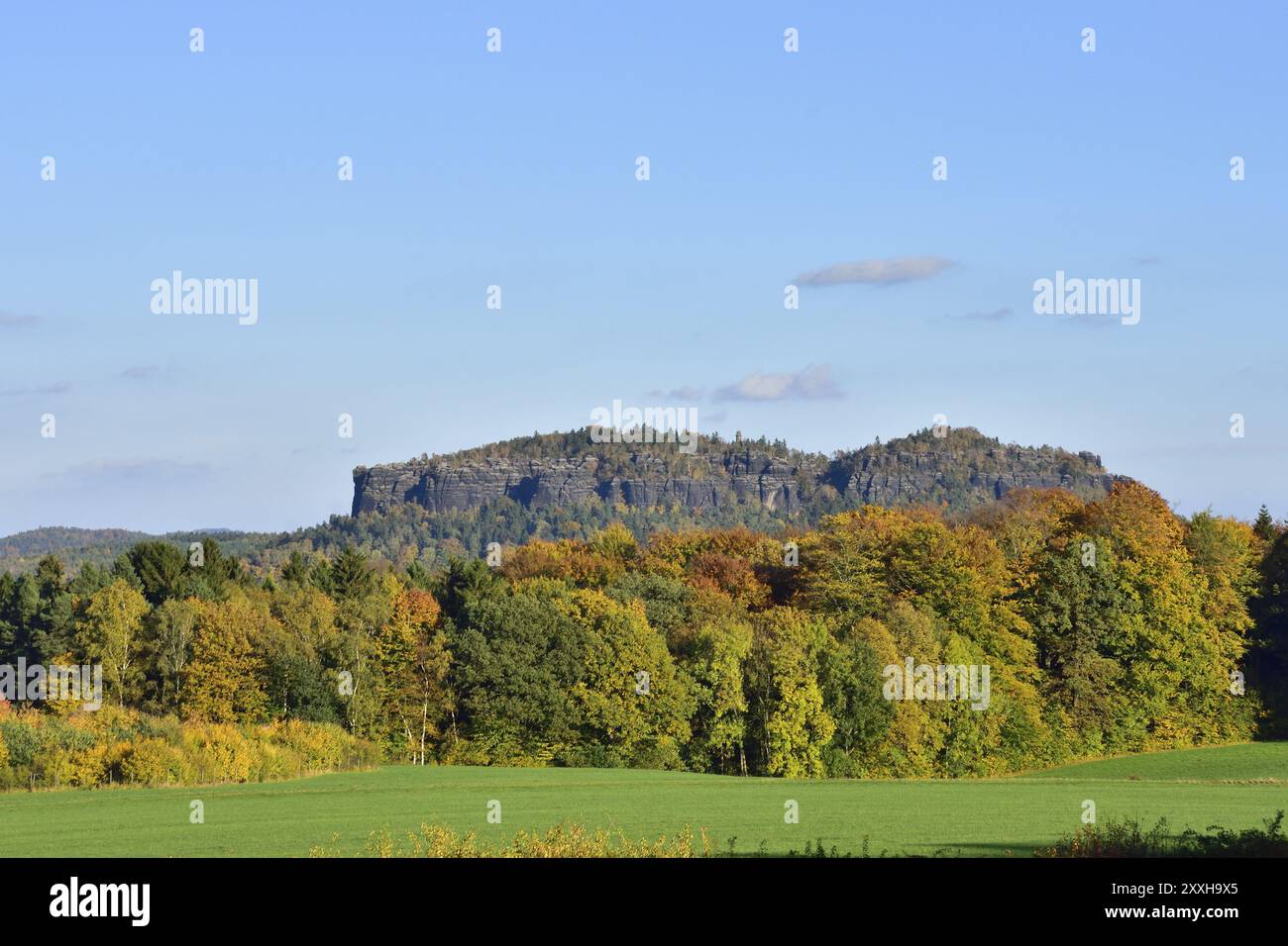 View of the Pfaffenstein in Saxon Switzerland Stock Photo