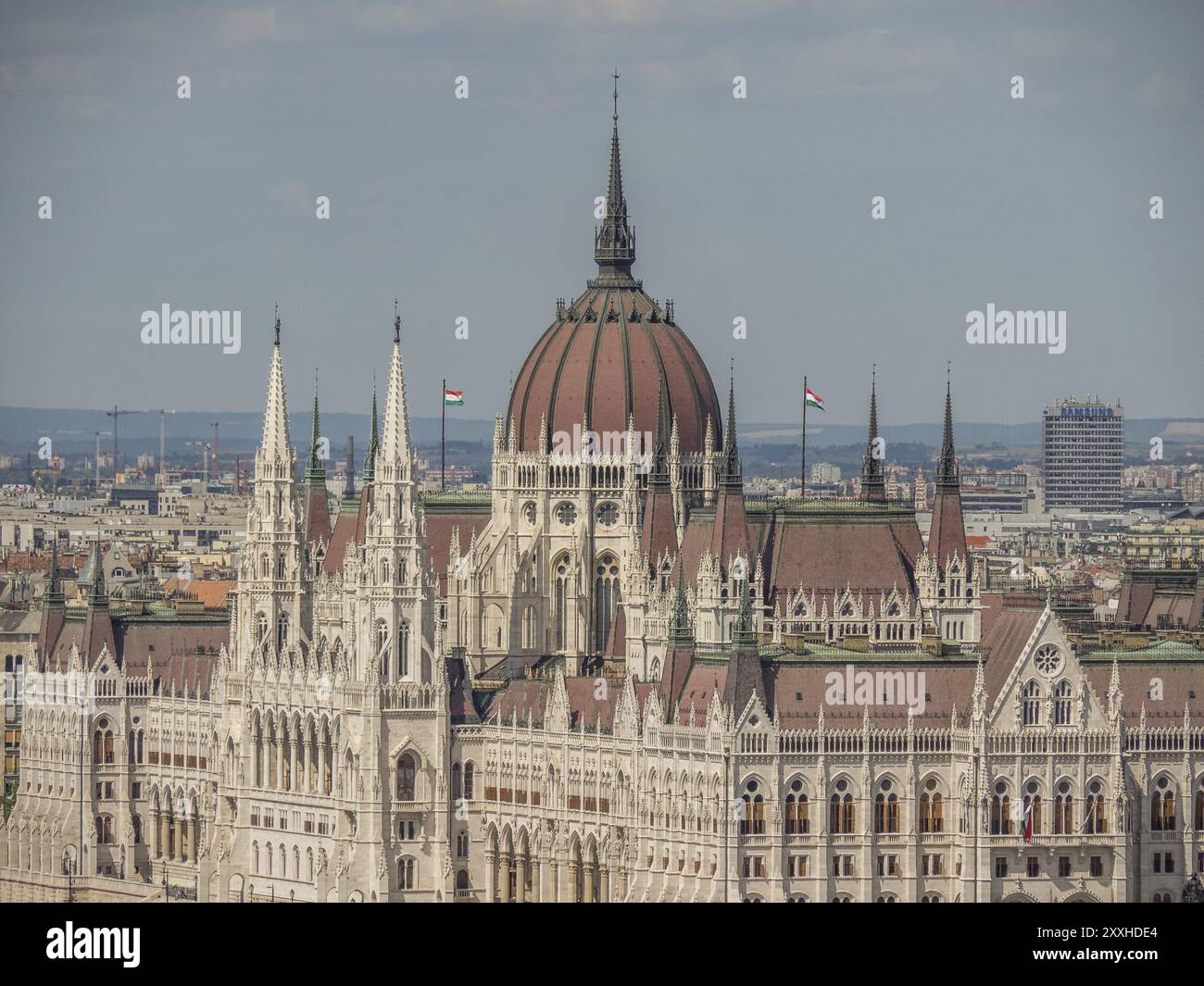 Close-up of the Hungarian parliament building with its striking towers ...