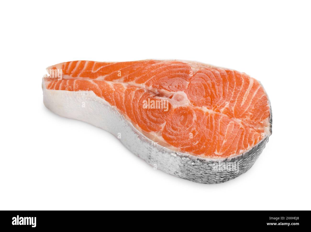 One fresh salmon steak isolated on white Stock Photo - Alamy