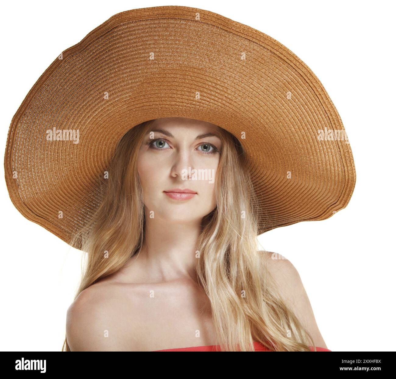 Portrait of young beautiful woman in hat isolated on white Stock Photo ...