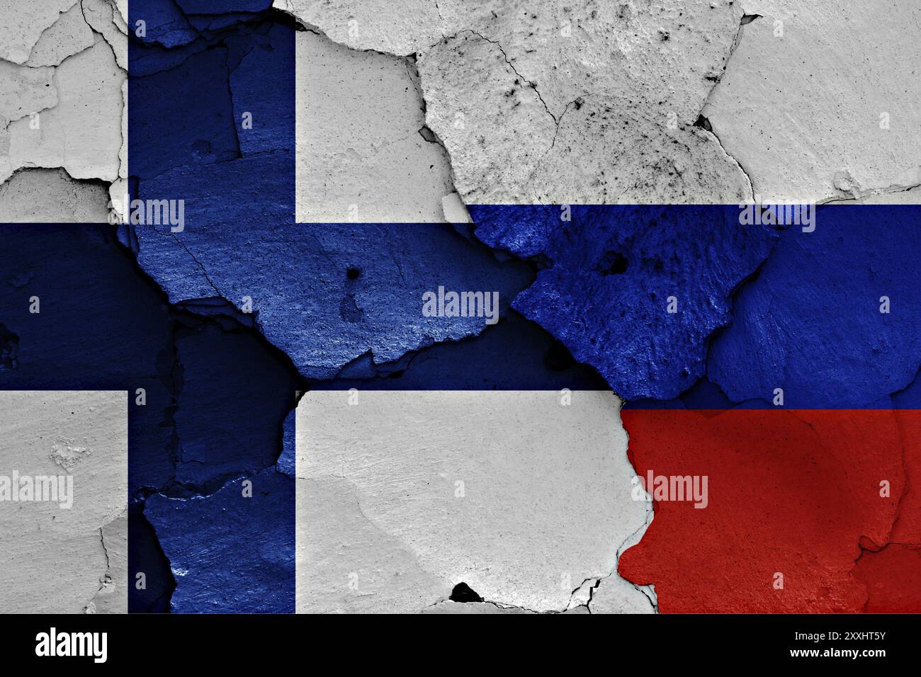 Flags of Finland and Russia painted on cracked wall Stock Photo - Alamy
