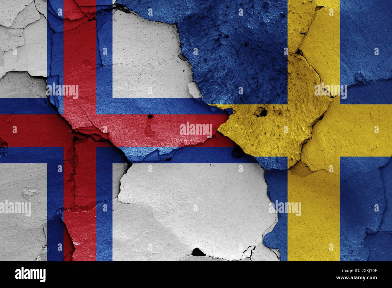 Flags of Faroe Islands and Sweden painted on cracked wall Stock Photo ...