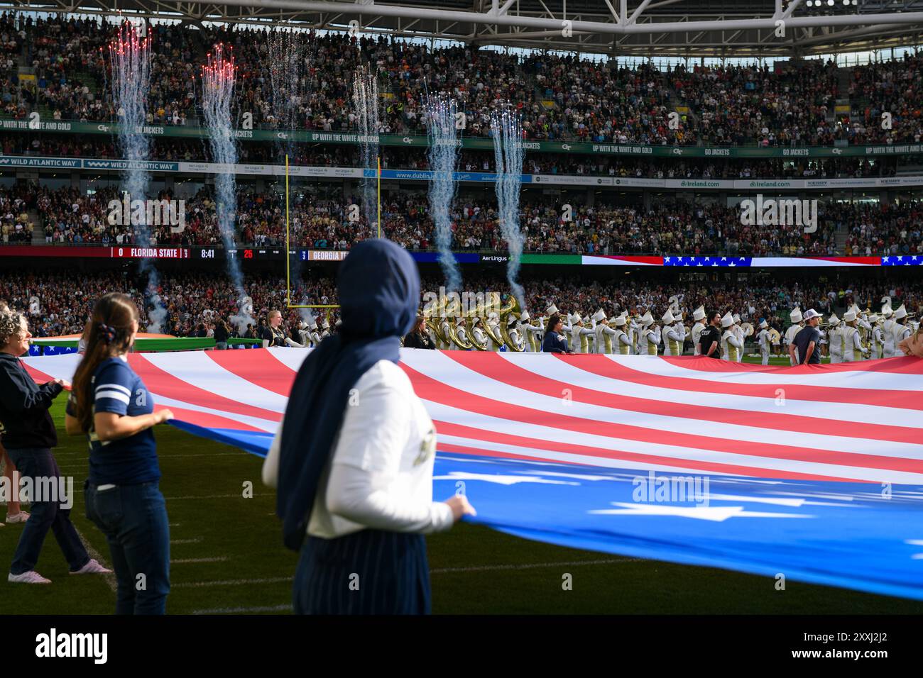 Dublin, Ireland. 24th August, 2024. The American flag is presented at