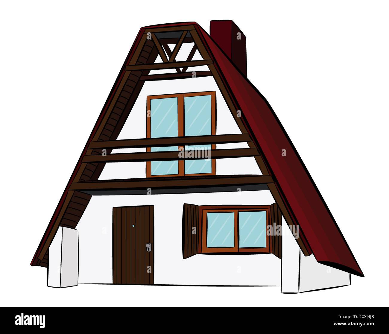 Alpine house vector in cartoon style. Isolated illustration. Stock Photo