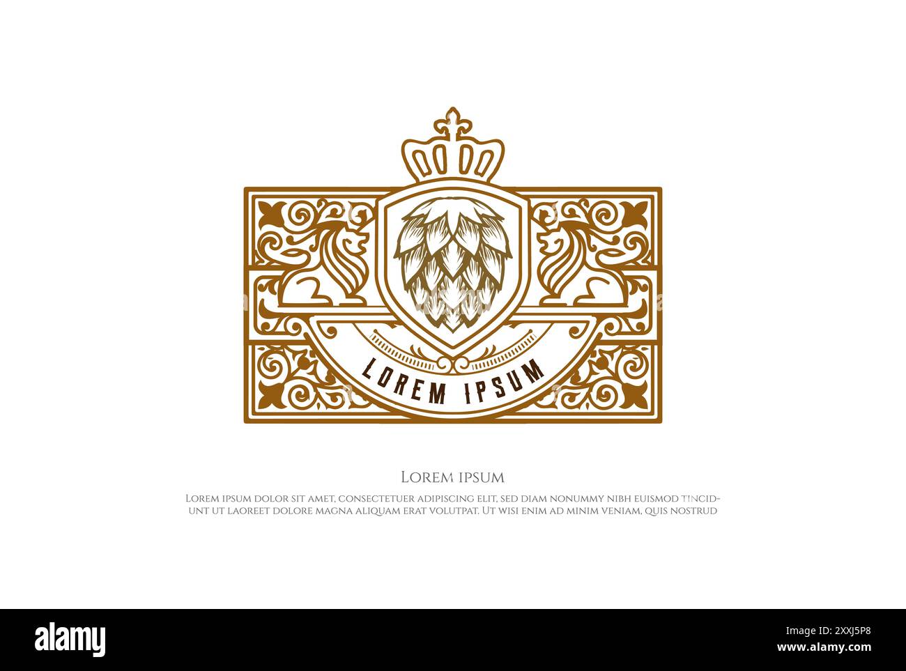 Elegant Luxury Shield Lion King Crown with Hop for Craft Beer Brewing ...