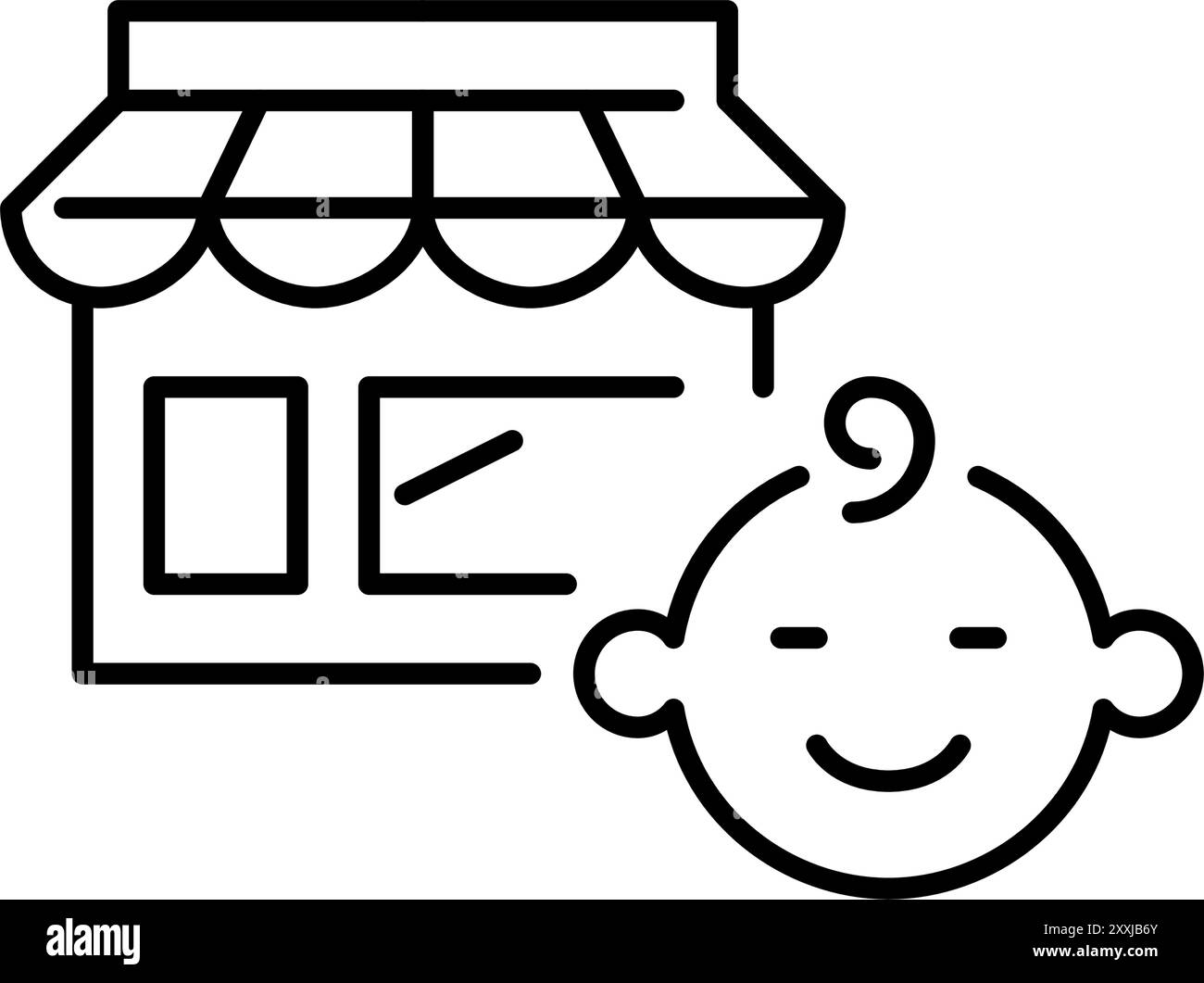 Store with smiling baby face. Children clothes, toys and supplies store ...