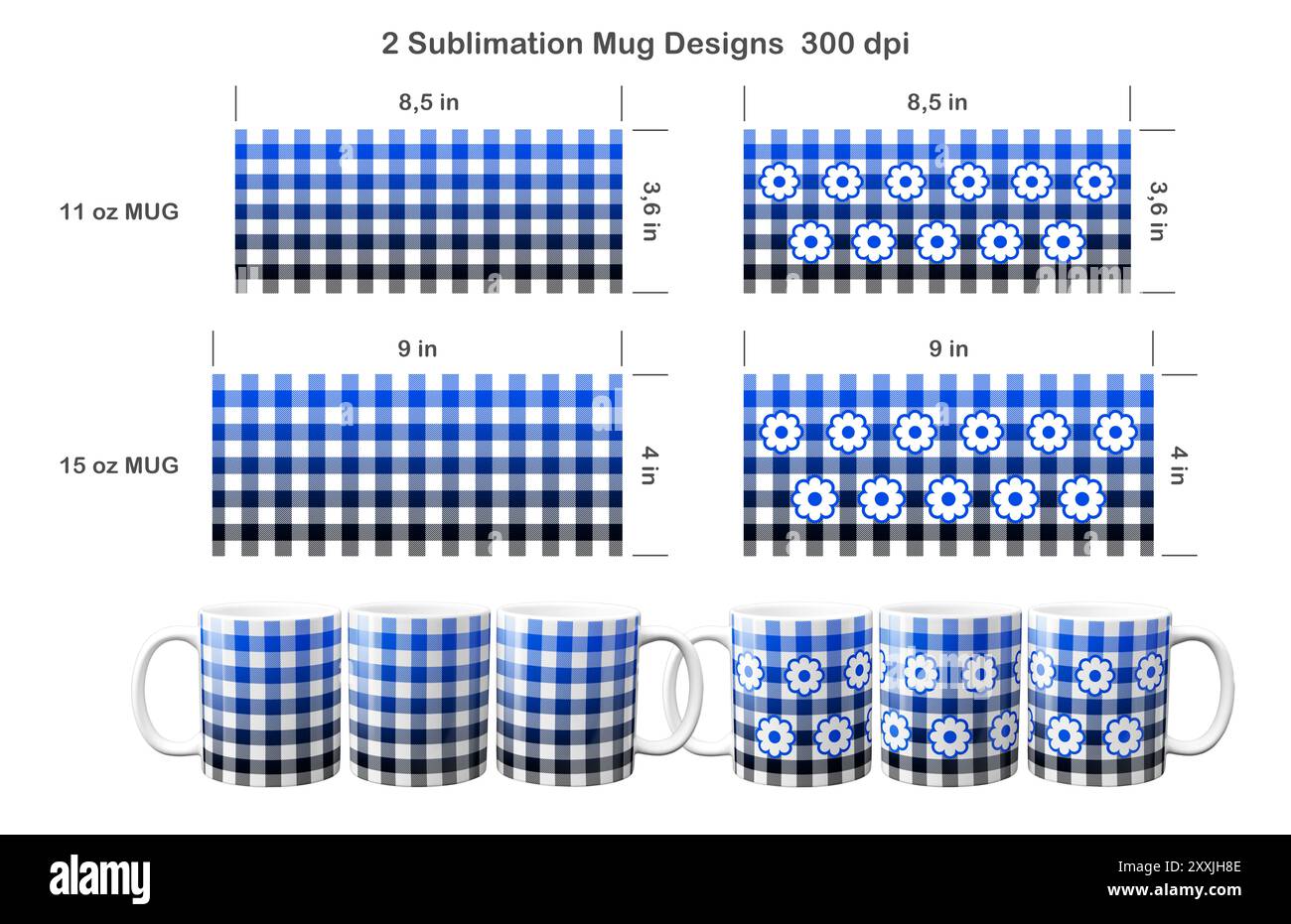 Set of 2 Buffalo plaid patterns. Sublimation template for 11 oz and 15 oz coffee  mug Stock Photo - Alamy