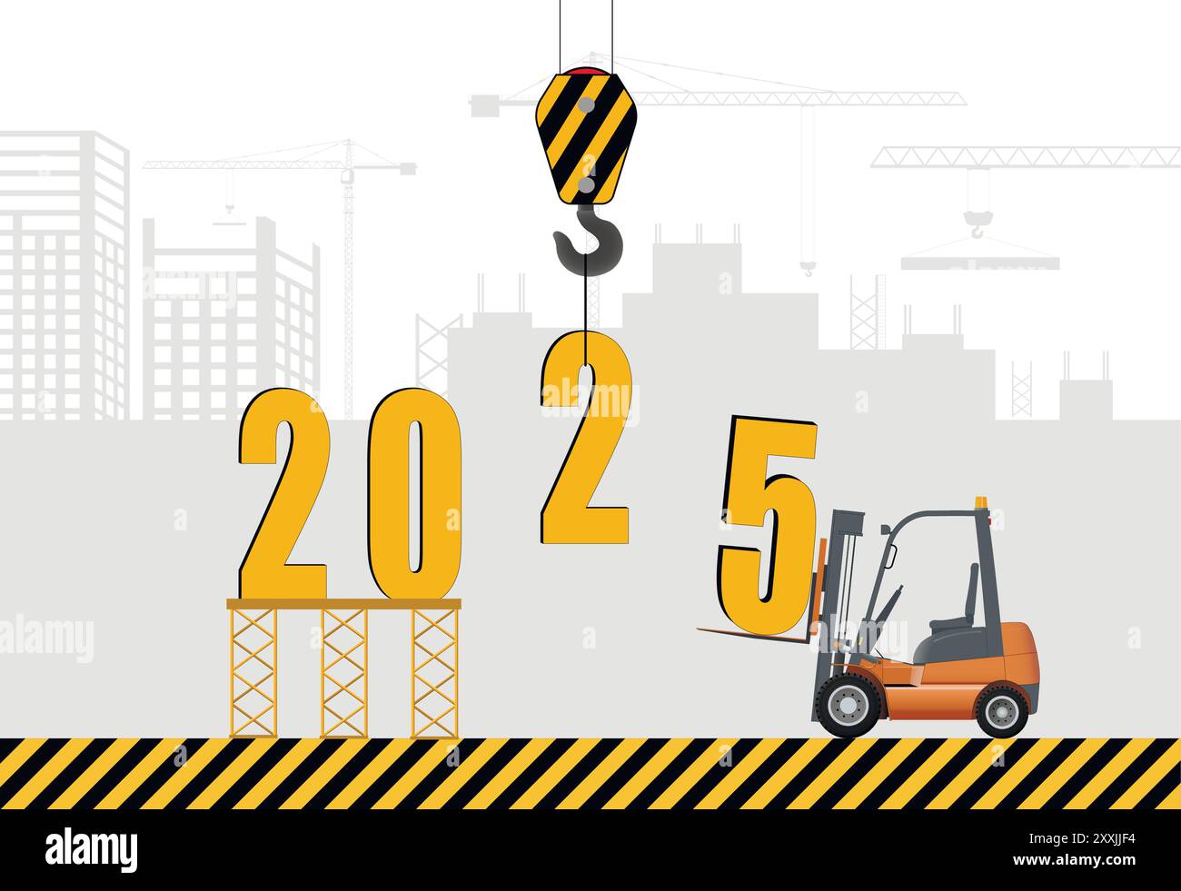 Happy New Year and Merry Christmas concept. Installation of 2025
