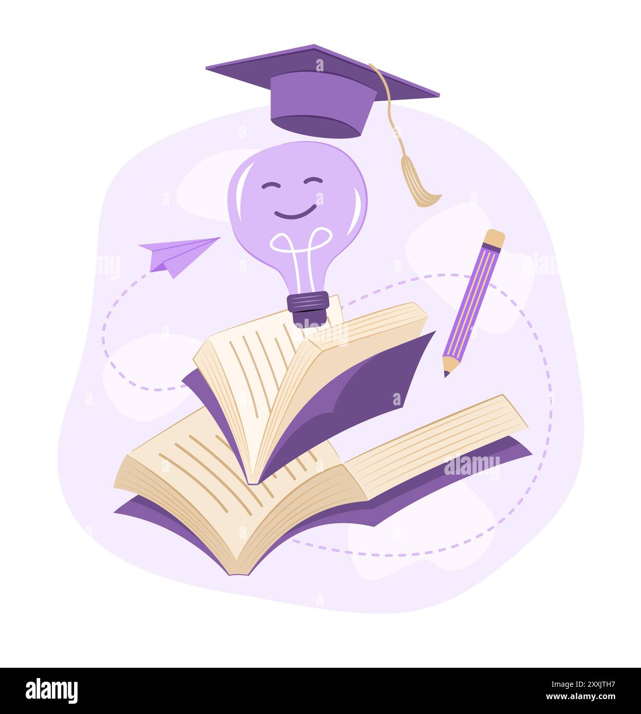 Light Bulb with Mortarboard and Floating Books for Education Concept ...