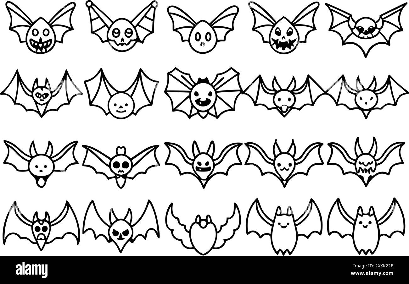 Halloween bat icon set. editable stroke outline icons set. vector ...