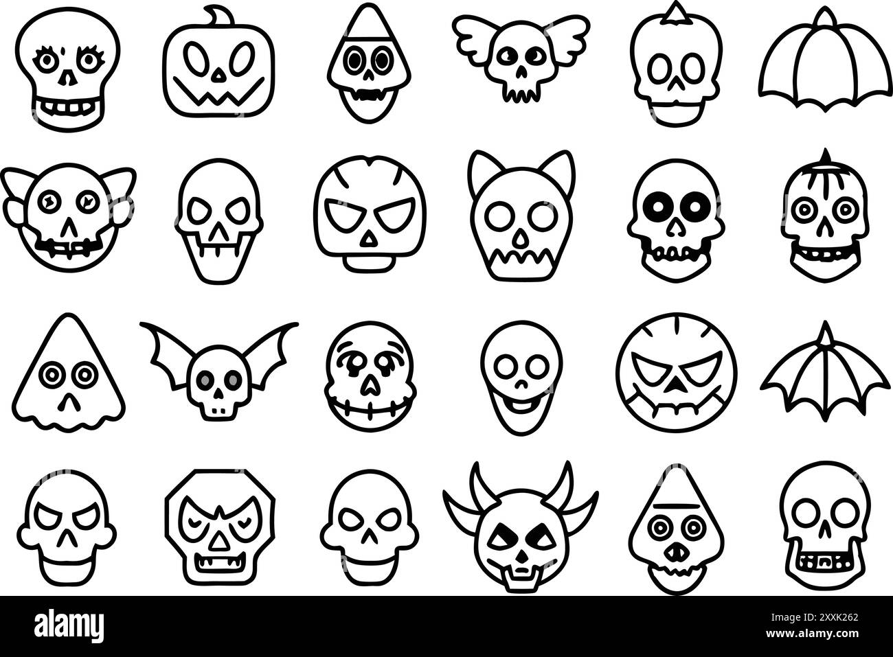 halloween skull icon set. Line Icon. Editable Stroke. Stock Vector