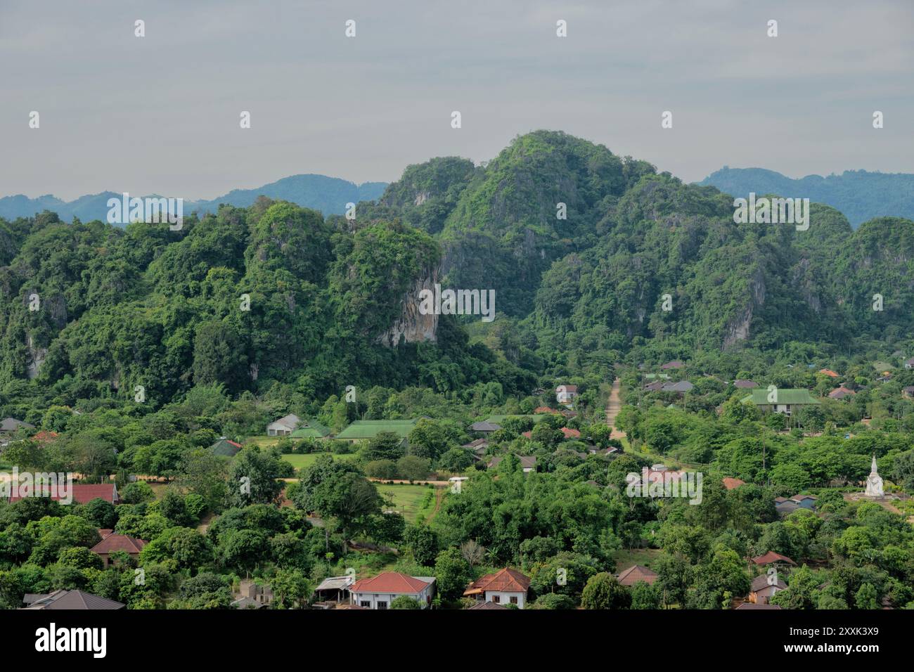 Looking out at the Viengxay (Vieng Xai ) caves, Viengxay, Houaphanh, Laos Stock Photo