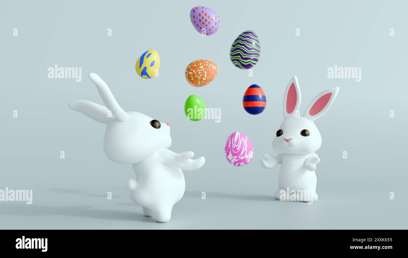 The adorable 3D renderings of white rabbits are playfully chasing and ...