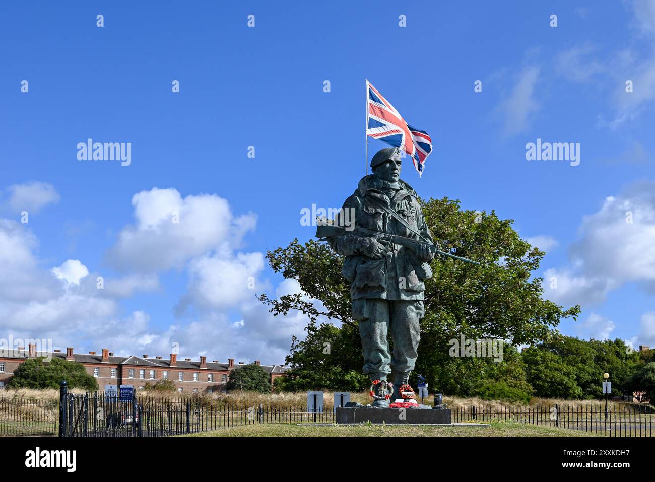 Yomper statue in front of the entrance to the former Royal Marines museum in Portsmouth, England. August 2024 Stock Photo