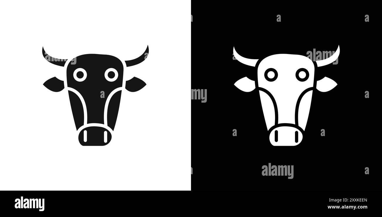 cow head icon logo sign vector outline in black and white color Stock ...