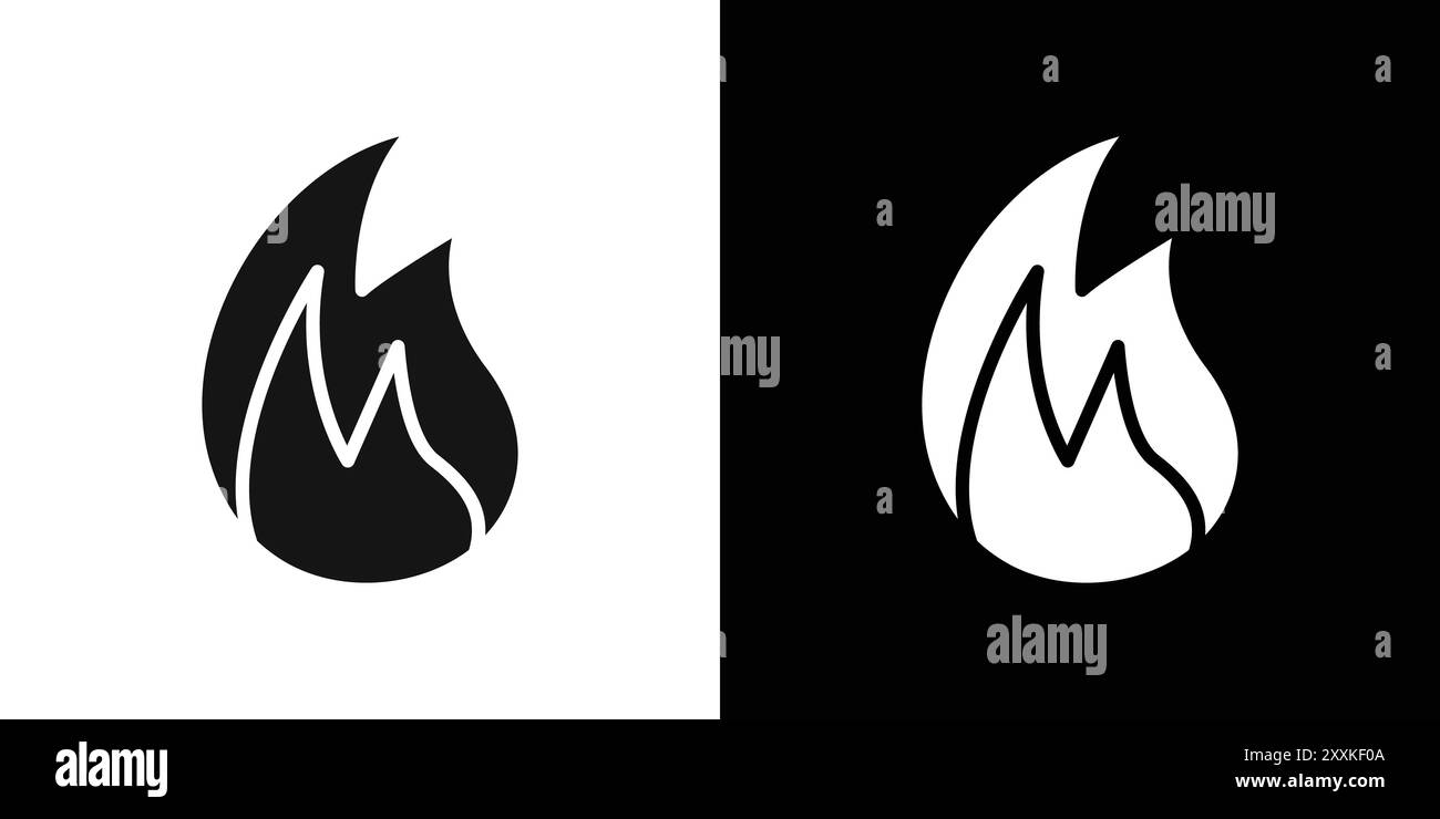 Flame fire icon logo sign vector outline in black and white color Stock ...