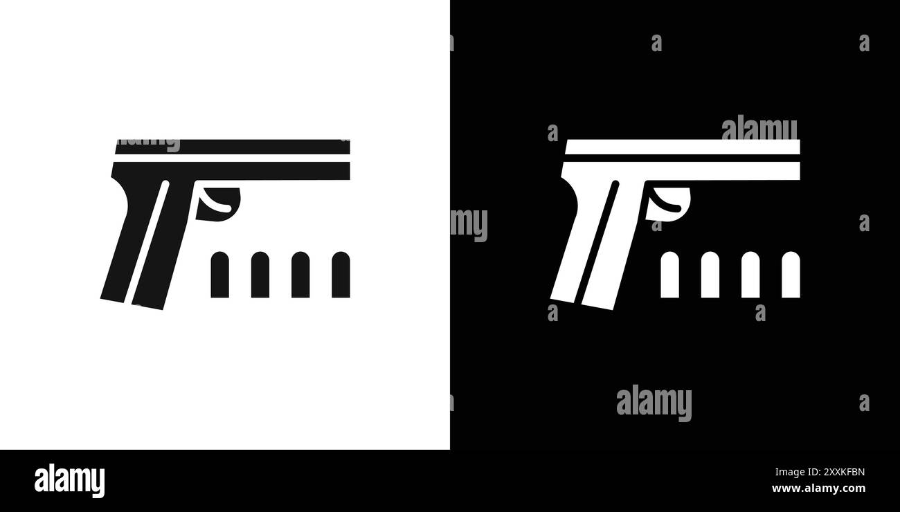 Gun with ammunition icon logo sign vector outline in black and white ...