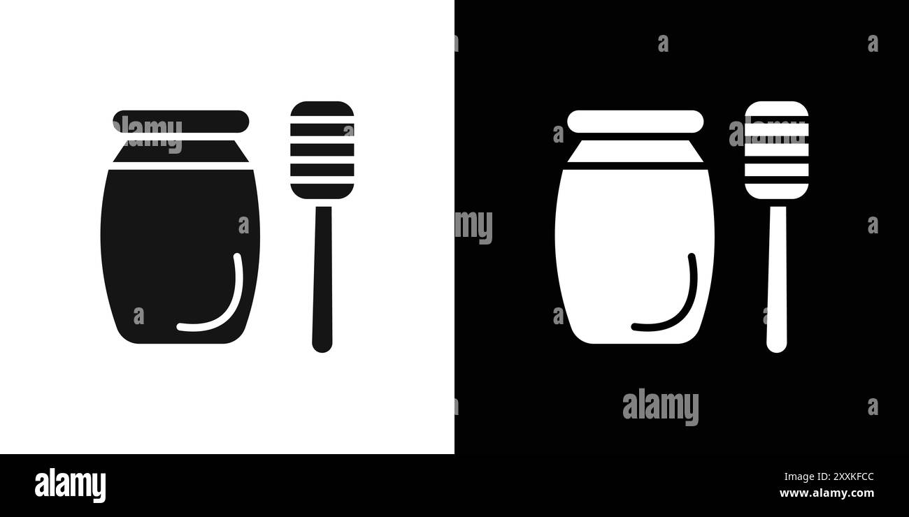 Honey jar with dipper icon logo sign vector outline in black and white ...