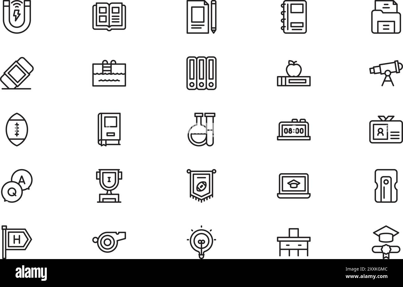 High school icons collection is a vector illustration with editable ...