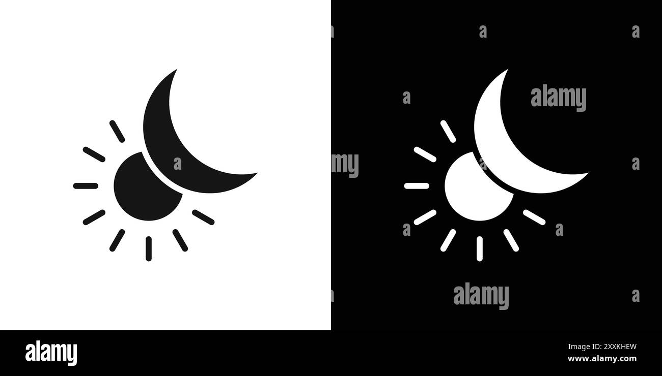 Sun and moon icon logo sign vector outline in black and white color ...