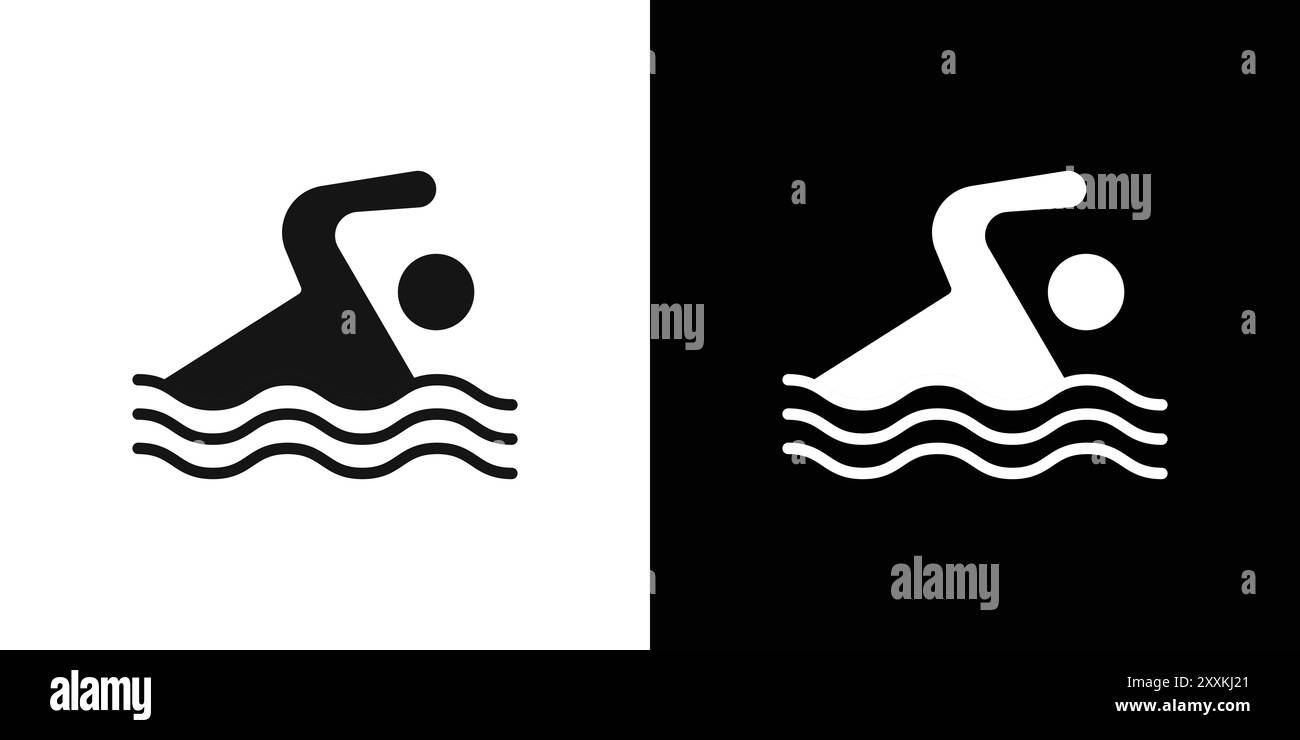 swimming icon logo sign vector outline in black and white color Stock ...