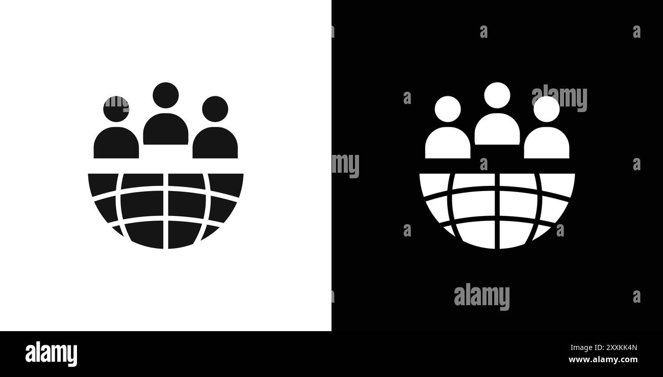 World population icon logo sign vector outline in black and white color ...