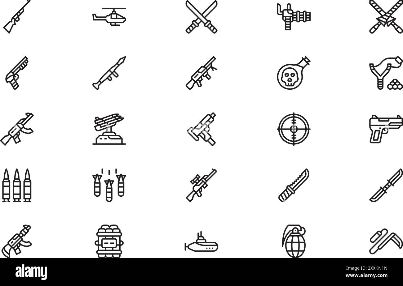 Weapons icons collection is a vector illustration with editable stroke. Stock Vector