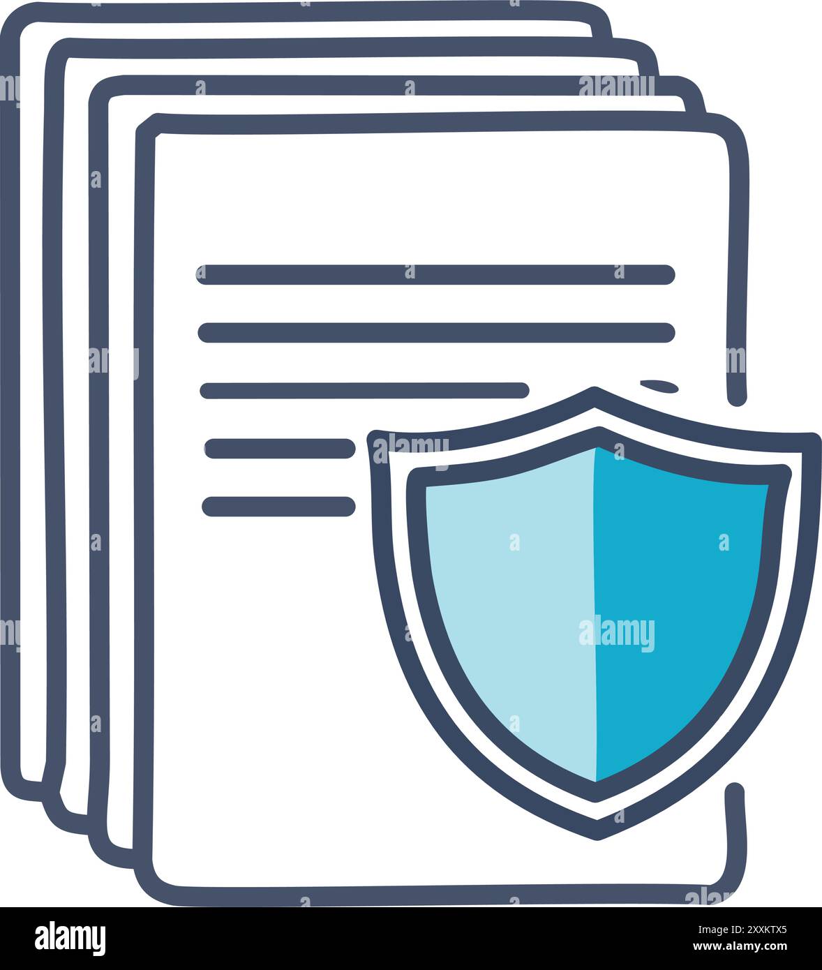 Secure files icon. Illustration of data safety with papers guarded by shield, depicting information security and document protection. Stock Vector