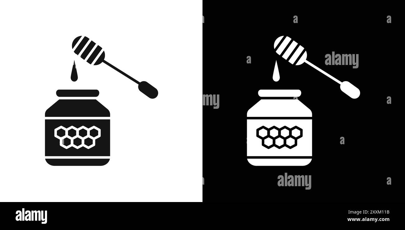 Honey jar with dipper icon Vector symbol or sign set collection in ...