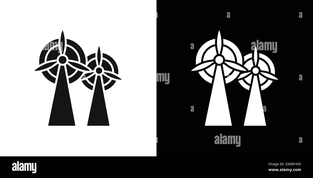 Wind power plant icon Vector symbol or sign set collection in black and ...