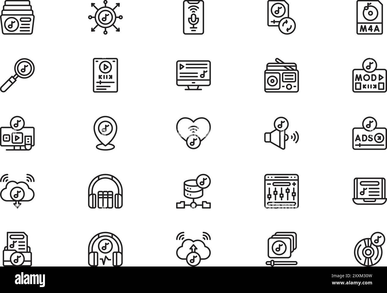 Music streaming icons collection is a vector illustration with editable stroke. Stock Vector