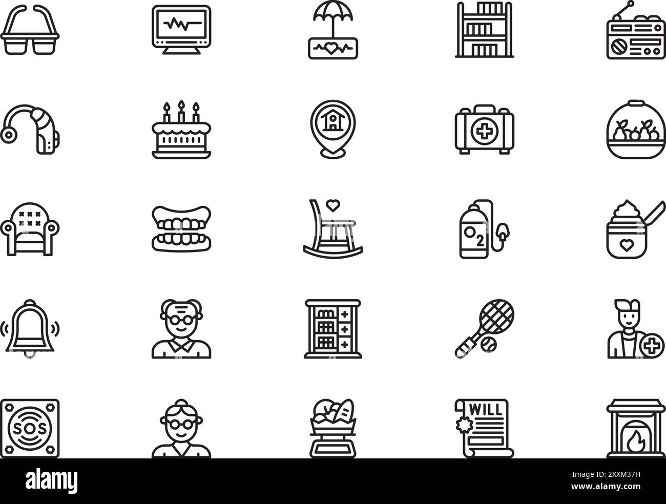 Nursing home icons collection is a vector illustration with editable stroke. Stock Vector