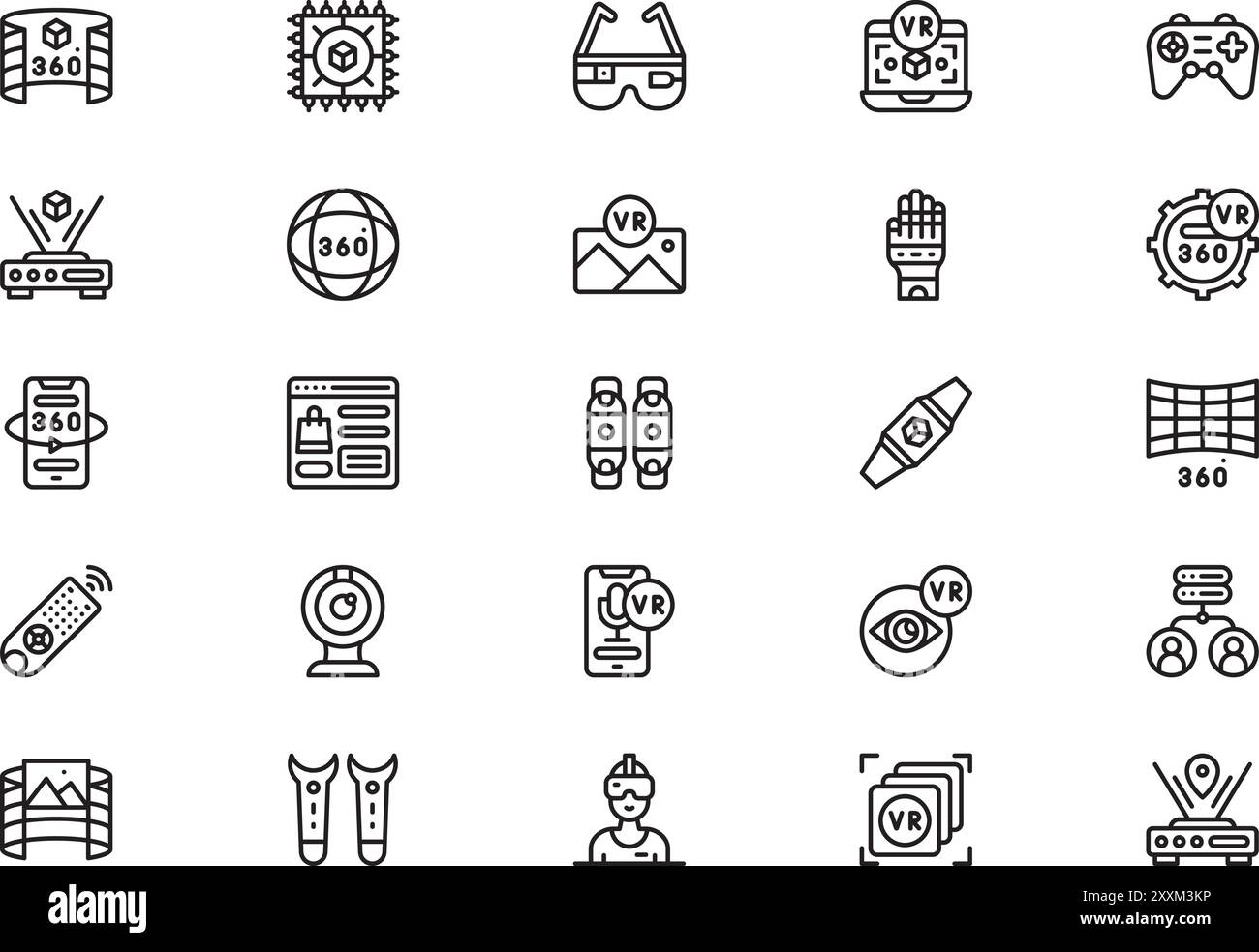 Virtual reality icons collection is a vector illustration with editable stroke. Stock Vector