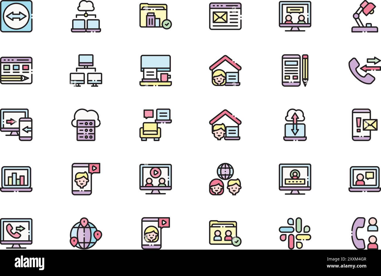 Telecommuting icons collection is a vector illustration with editable stroke. Stock Vector