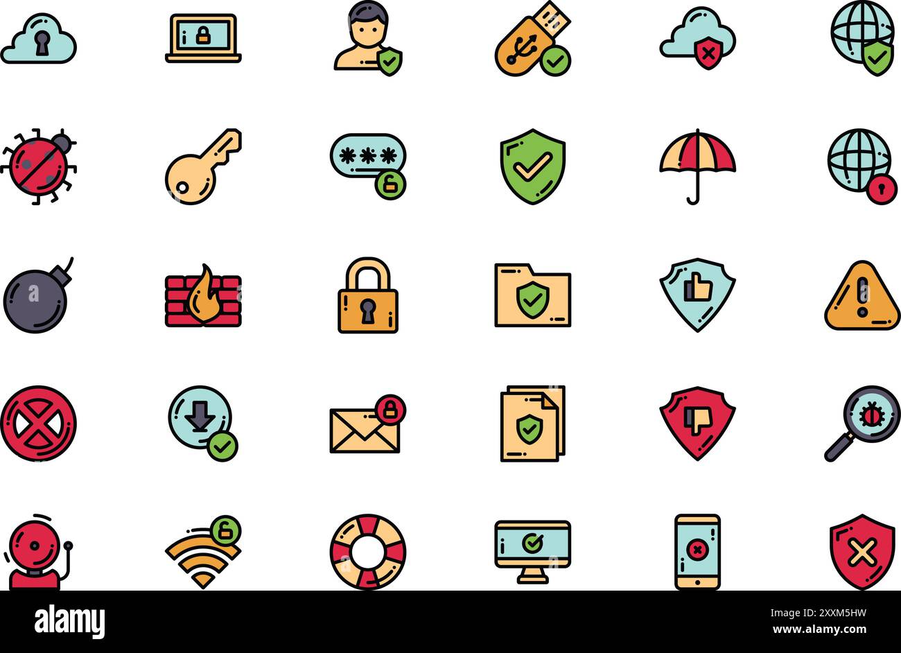 Web security icons collection is a vector illustration with editable stroke. Stock Vector