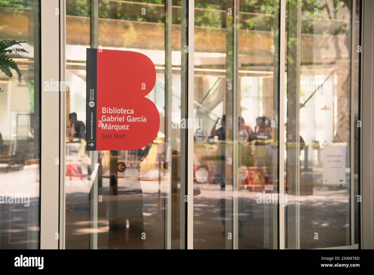 Barcelona, Spain, 10th June 2024: Front door of the new Gabriel García Márquez library in Barcelona. Stock Photo