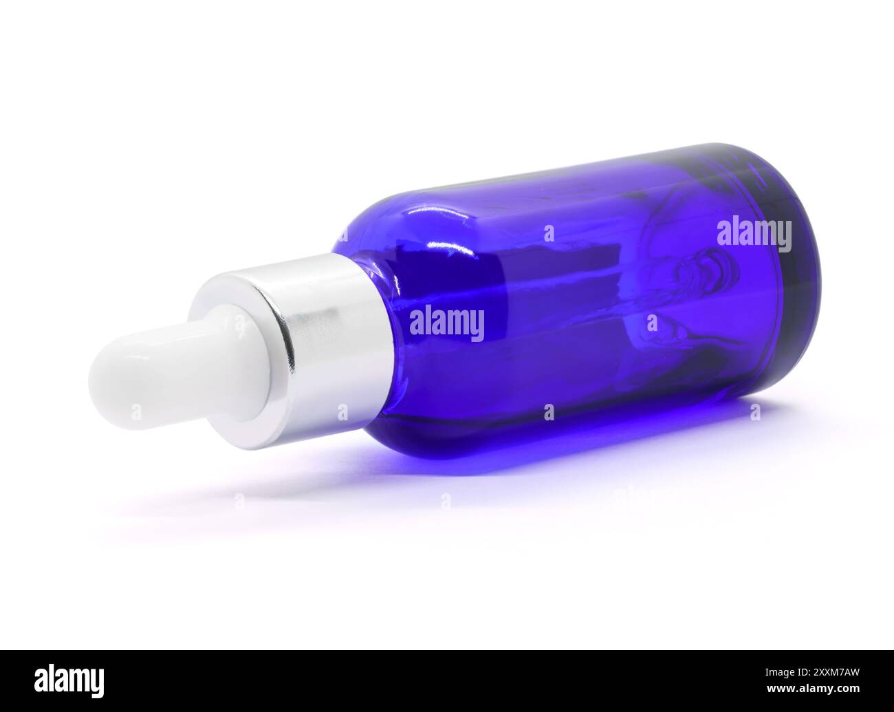 Blue Glass Dropper Serum Bottle On White Background Mockup For