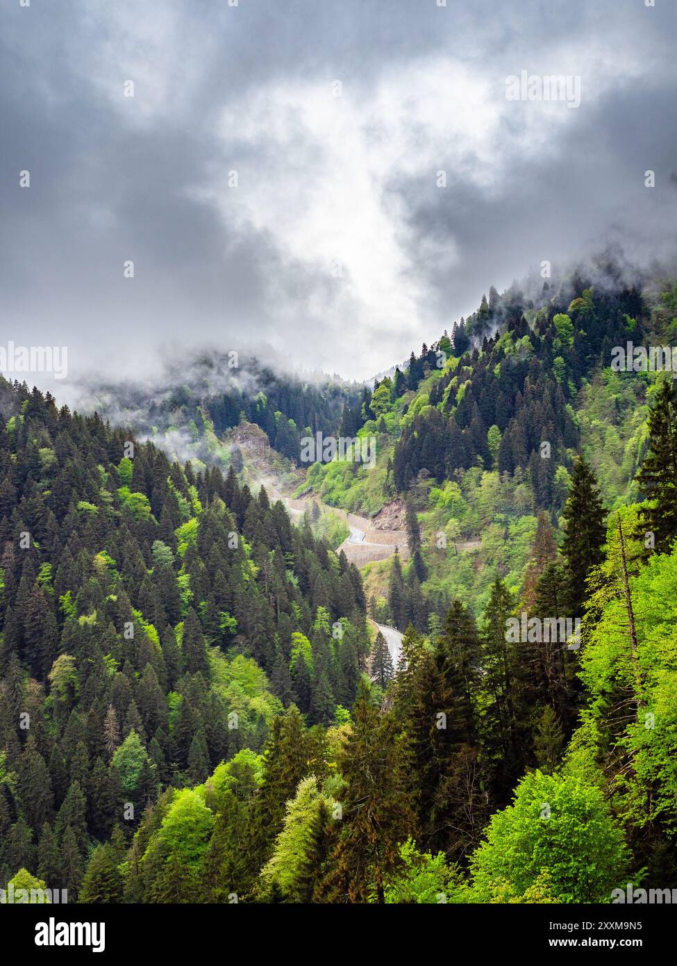 gray clouds above mountains in Altındere National Park near Sumela monastery at Karadag of Pontic Mountains in Macka district of Trabzon Province, Tur Stock Photo