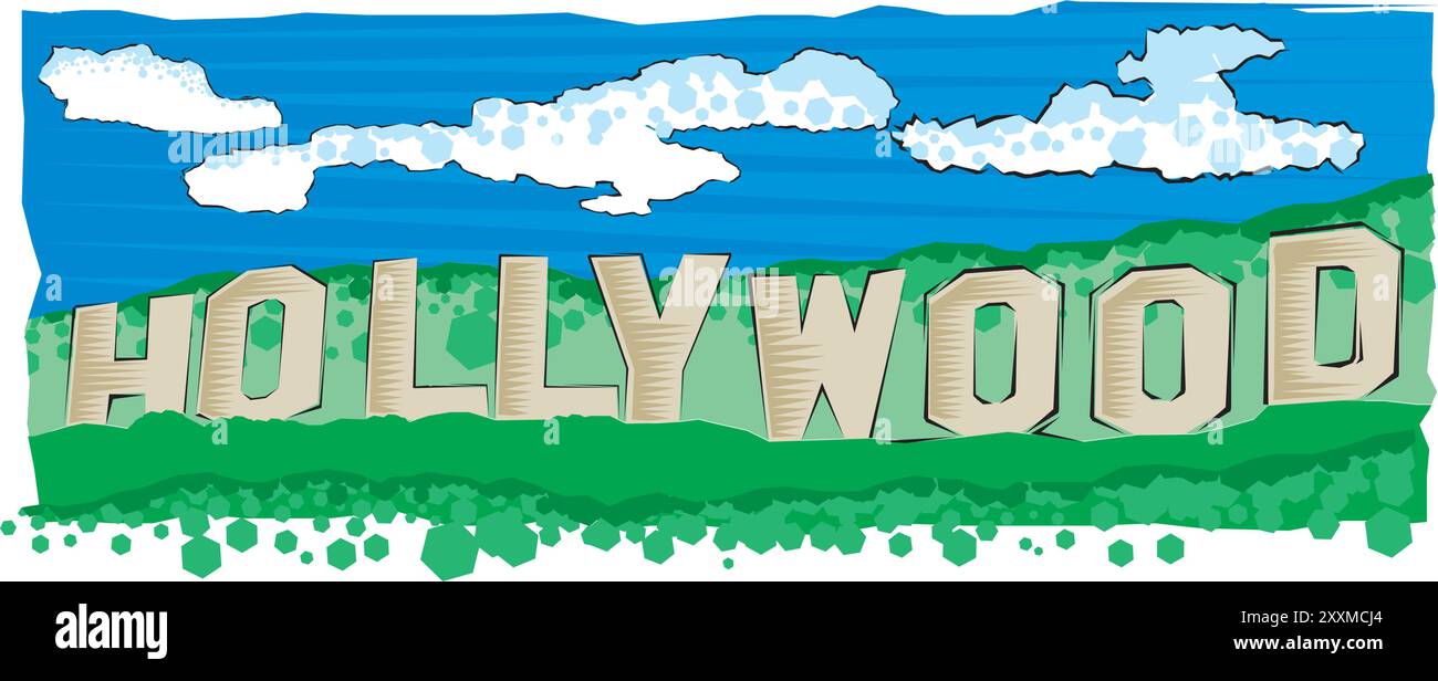 Vector illustration of Hollywood sign in Los Angeles. Flat style ...