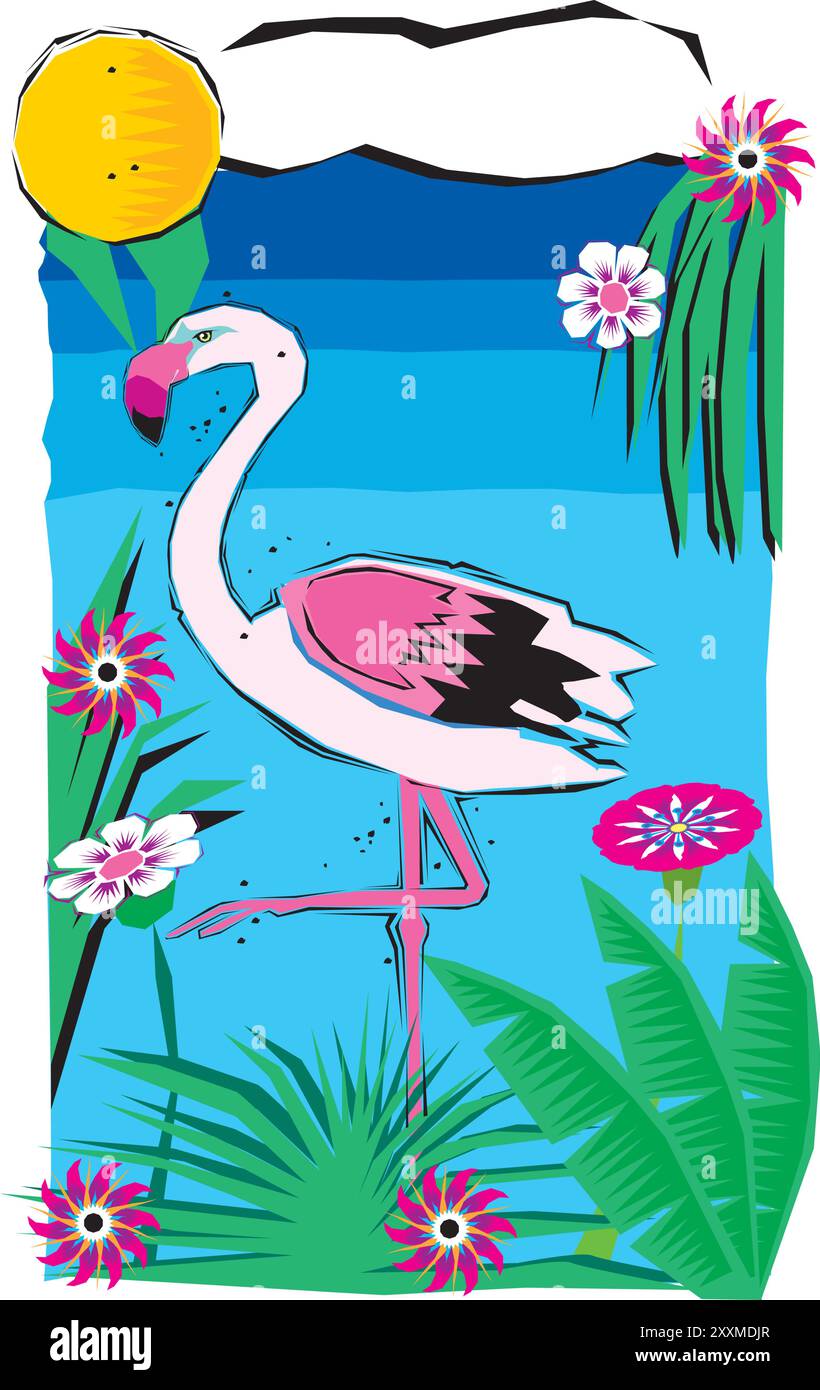 an illustration of flamingo bird pink bird with long legs design vector ...